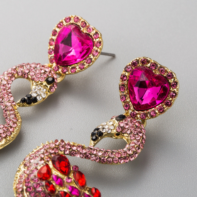 Flamingo Earrings Women's Long Rhinestone Earrings Retro Exaggerated Alloy Earrings - 图片 3