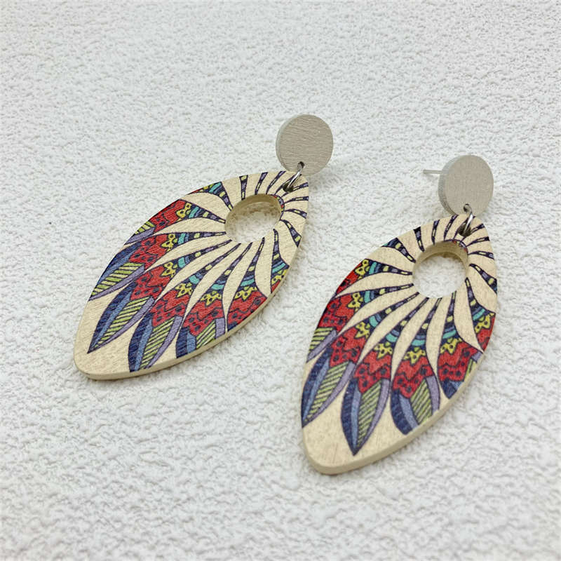 Jewelry Ornament European and American Earrings Wooden Earrings Retro Geometry - 图片 16