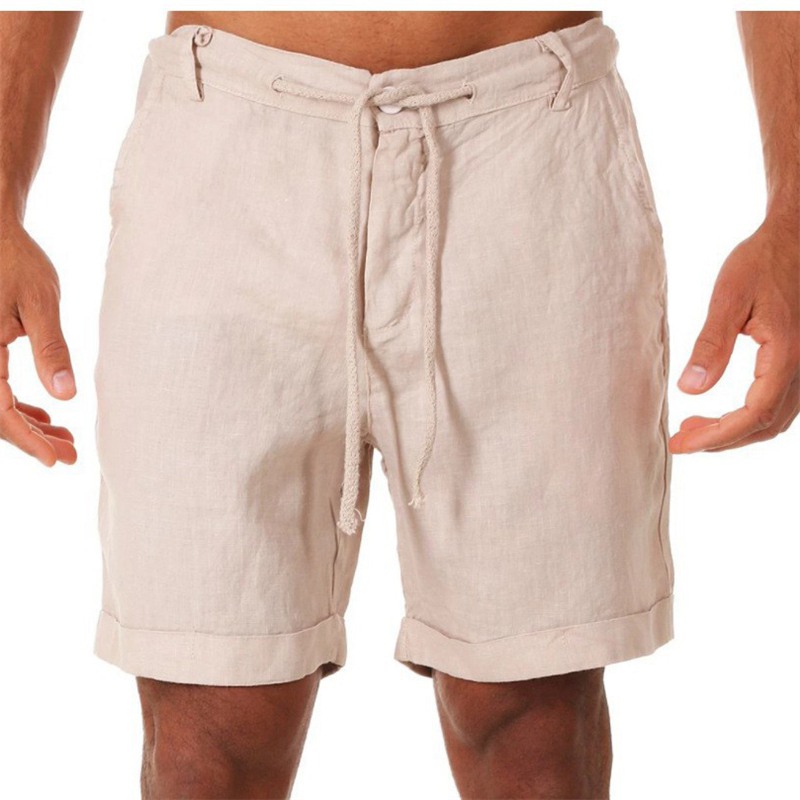 UK Mens Cotton Linen Shorts Elastic Waist Drawstring Summer Loose Casual Pants - 图片 8