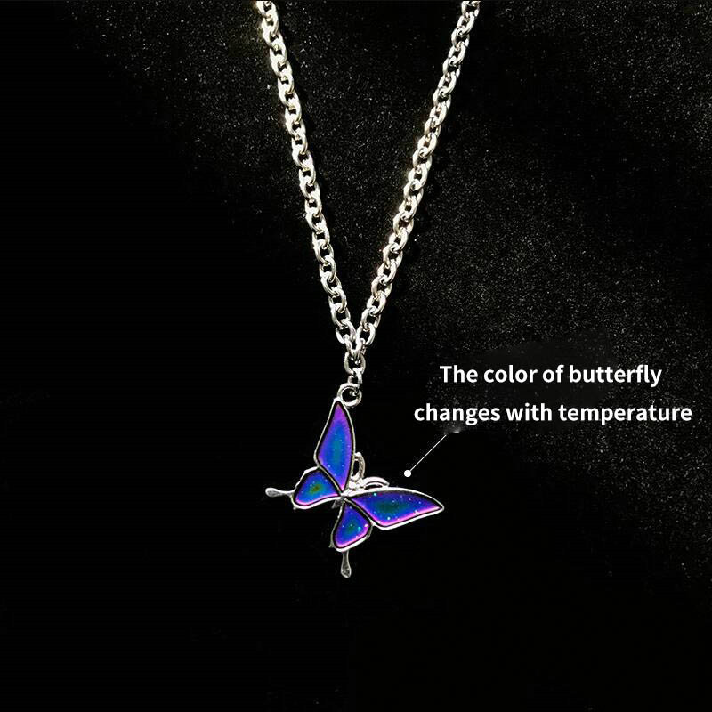 10pcs Warm Color-Changing Butterfly Necklace for Women Ins Cold Style Niche Design Trendy Online Red Girlfriends Couple Gift Retro - Image 3