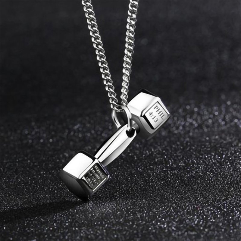 Fashion Fitness Barbell Dumbbell Men's Necklace Domineering Trendy Male Clavicle Couple Pendant Female - Image 3
