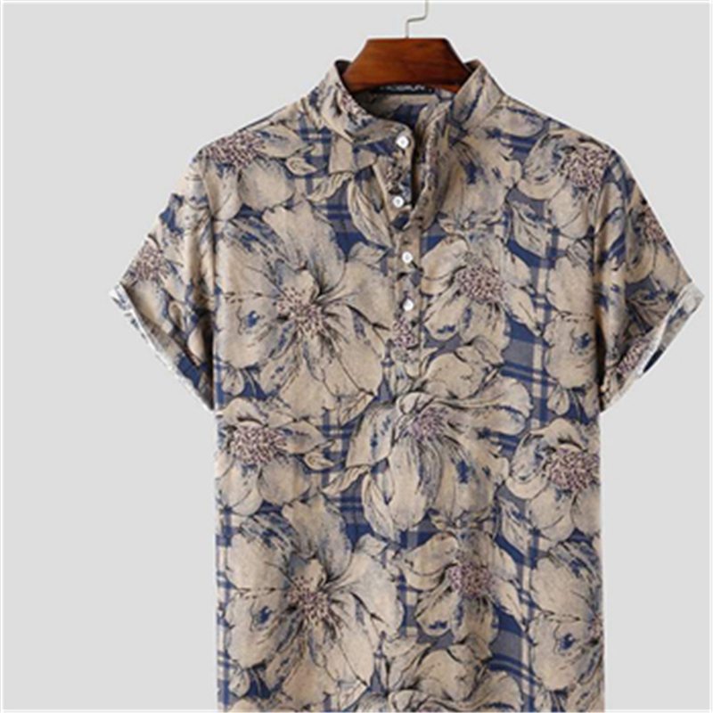 Mens Short Sleeve 100%Cotton Floral Blouse Casual Beach Vacation Tee T Shirt Top - Image 3