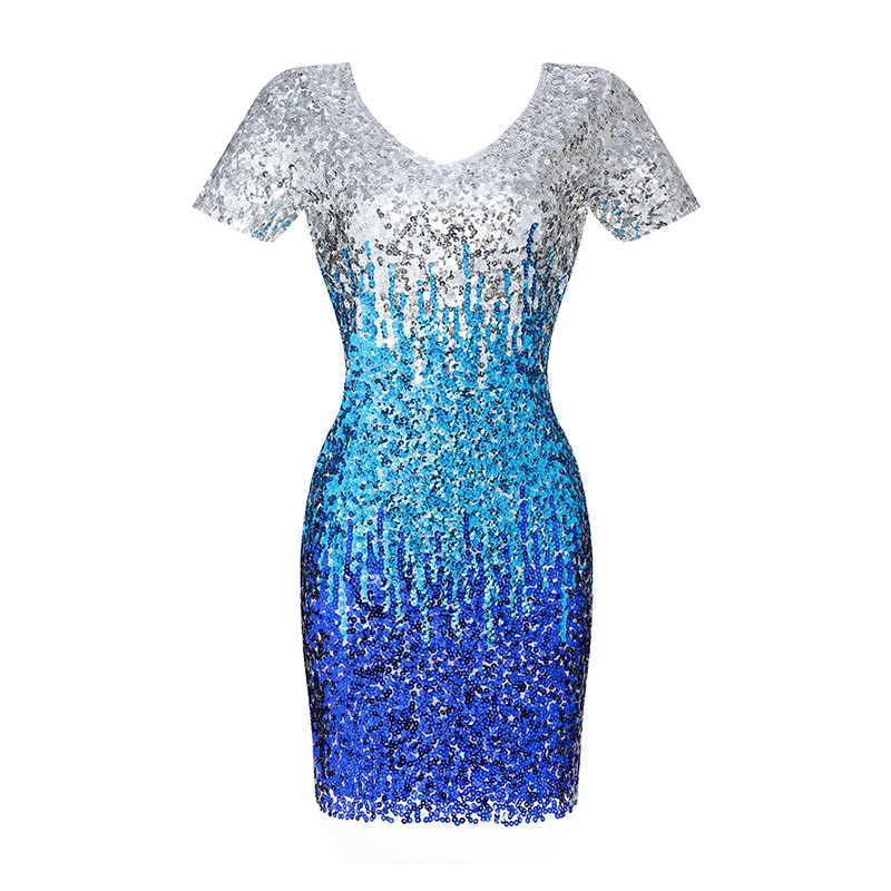 Women's Fashion Nightclub Party Sequined Hip Skirt Sexy Slim V-neck Short Sleeve Beaded Dress - Image 8