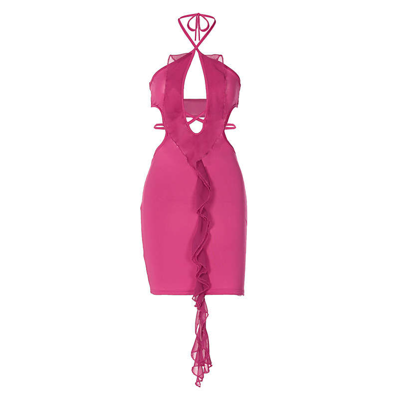 Women's Clothing Fashion Sleeveless Sexy Hollow Out Wooden Ear Backless Hip Skirt - 图片 8