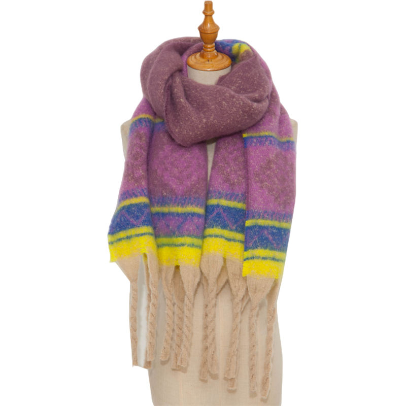 Circle Yarn Autumn and Winter Imitated Mohair Jacquard Thick Scarf Spot Shawl - 图片 13