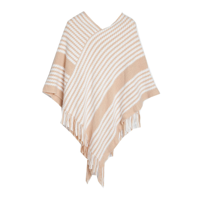Pullover Cape Shawl Autumn Winter Bat Sweater Black Striped Knitted Shawl Keep Warm - 图片 11