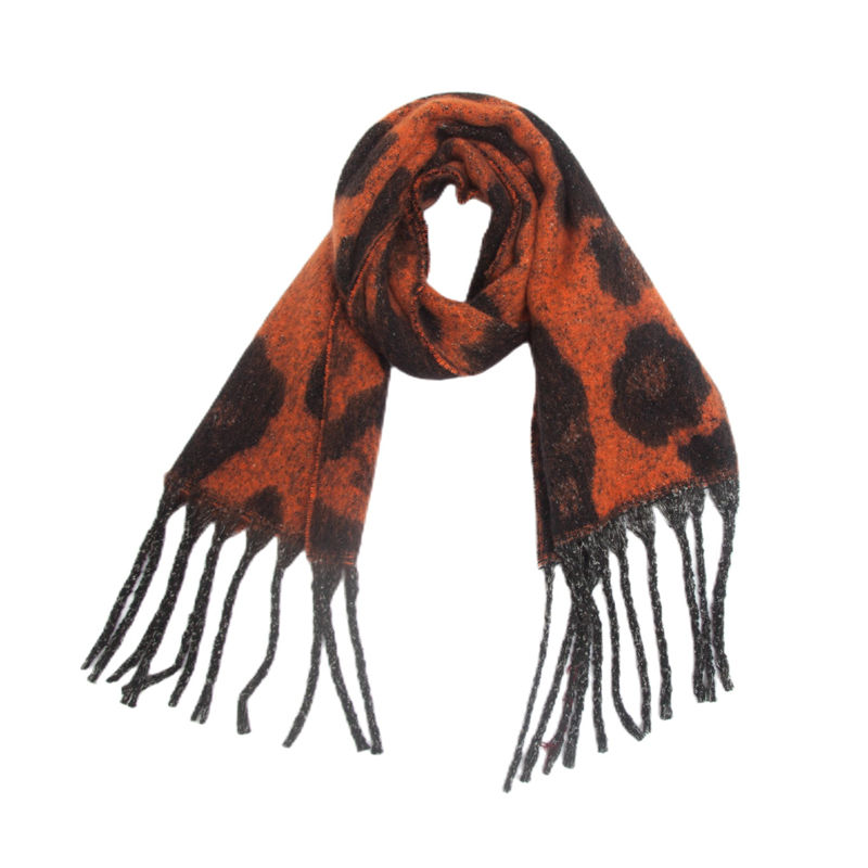 Shawl Winter Circle Yarn Coarse Tassel Jacquard Large Leopard-Print Scarf Keep Warm - 图片 16