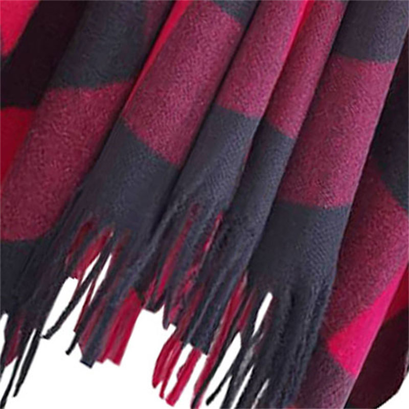Autumn and Winter Women's Split Cloak Thickened Plaid Bristle Tassel Shawl - Image 7