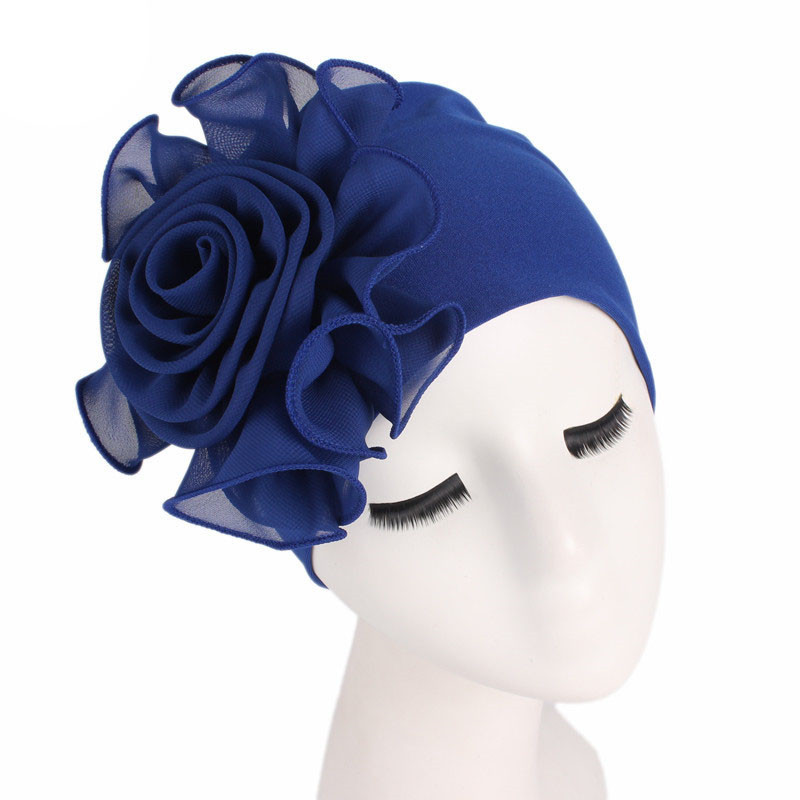 Side Big Flower Stretch Turban Hat Women Elegant Fashion Hat Chemotherapy Hat - 图片 10