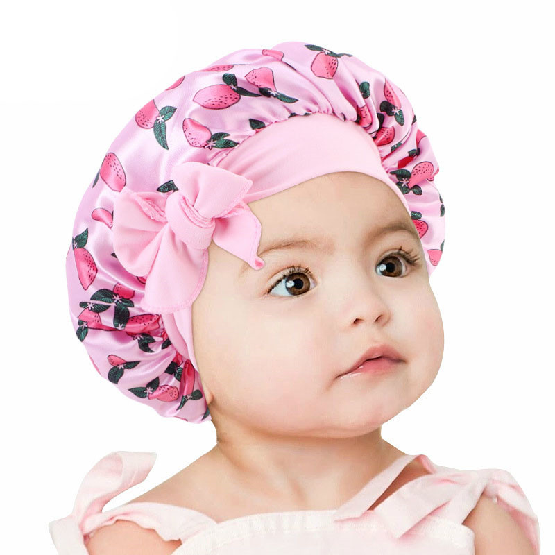 Children's Bow Satin Round Cap Baby Cute Nightcap Turban Hat - 图片 4
