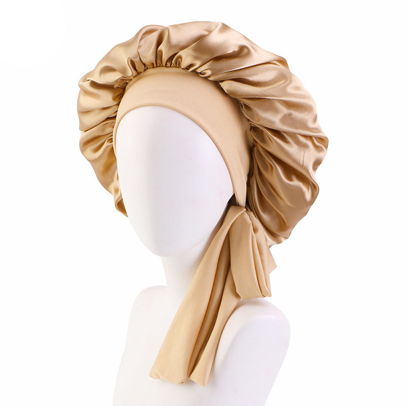 Elastic Ribbon Satin round Cap Artificial Silk Nightcap Makeup Cap Beauty Hat Turban Hat - 图片 10
