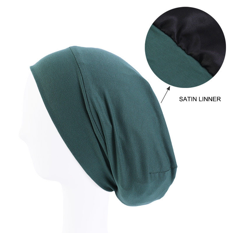 Elastic Cotton Sleeve Cap Pile Cap Satin Lining Double Layer Nightcap Shower Cap - 图片 9