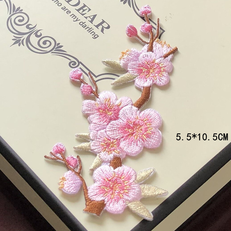 Pink Plum Blossom Embroidery Cloth Stickers Patch Hole Clothes Skirt Cheongsam Decoration Accessories Diy Adhesive - 图片 7