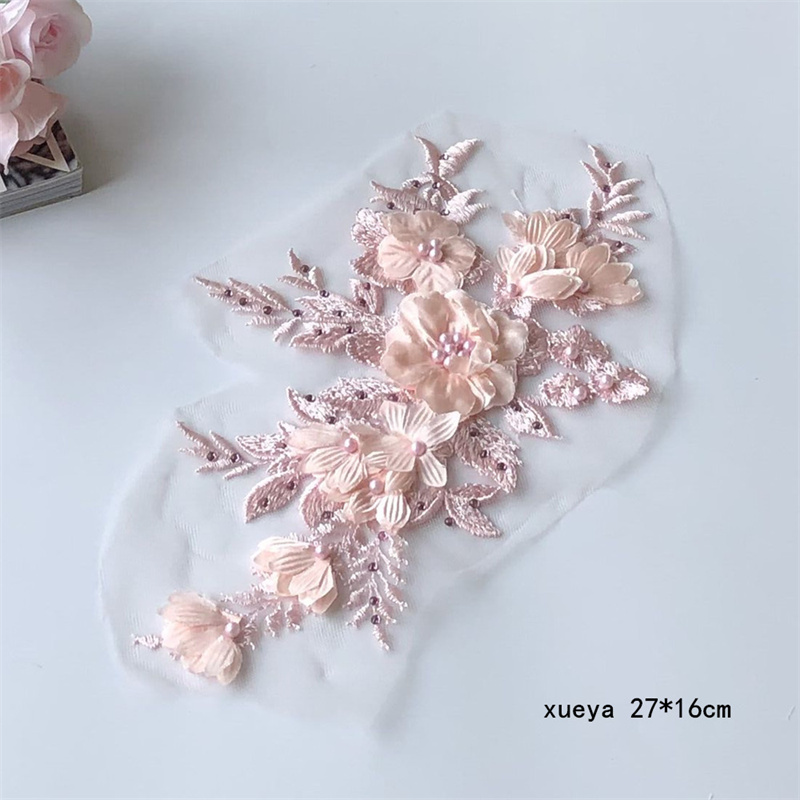 Three-Dimensional Flower Mesh Embroidered Cloth Stickers Beaded Lace Wedding Dress Children's Clothes Dress Patch Decoration Accessories - 图片 5
