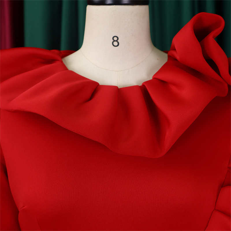 Women's Clothing Fashion Elegant Solid Color Large Swing Skirt Ruffled Dress - 图片 23