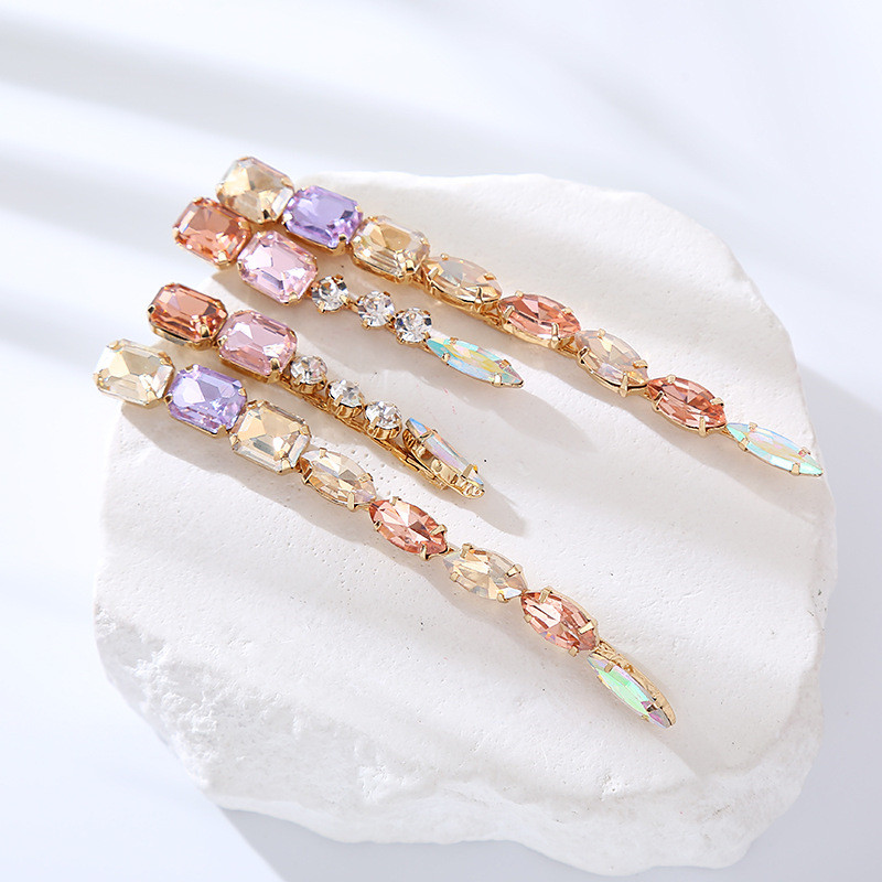 Geometric Earrings Long Glass Rhinestone Tassel Earrings Personality Fashion - 图片 3
