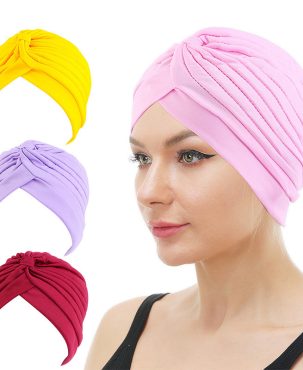 Women's Hat Head-Wrapping Hat Arabic Hat Base Hat Pleated Turban Solid Color Chemo Cap