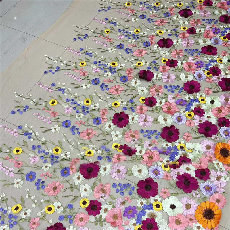 Flower Three-Dimensional Mesh Lace Embroidery Fabric DIY Evening Dress Fabric Lace - 图片 3
