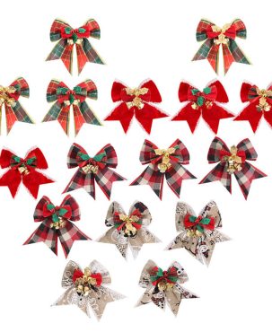 4PC Christmas Imitation Linen Small Size Bow Bell Christmas Tree Gift Box Christmas Decor Bowknot