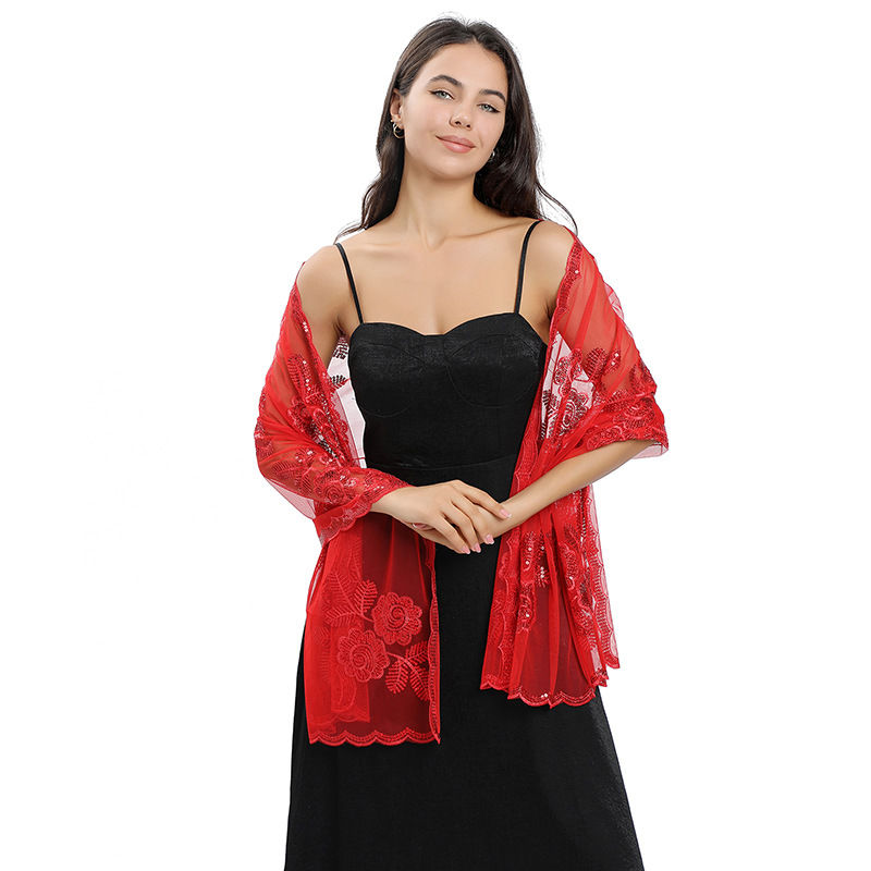 Big Peony Sequined Embroidered Shawl Wedding Dress Wraps Evening Gown Shawl Women - 图片 7