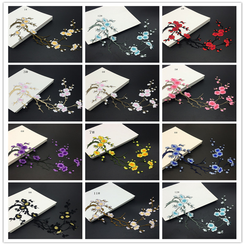 2PC Plum Blossom Cloth Sticker Embroidery Embroidery Clothes Patch Hole Stickers Flower Large Embroidered Piece Adhesive Decorative Accessories Diy
