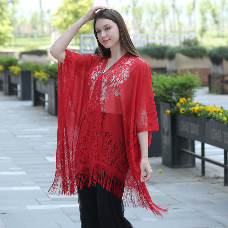 Hollow Lace Sunscreen Shawl Women's Dress Cheongsam Shawl Travel Vacation Beach Shawl - 图片 11