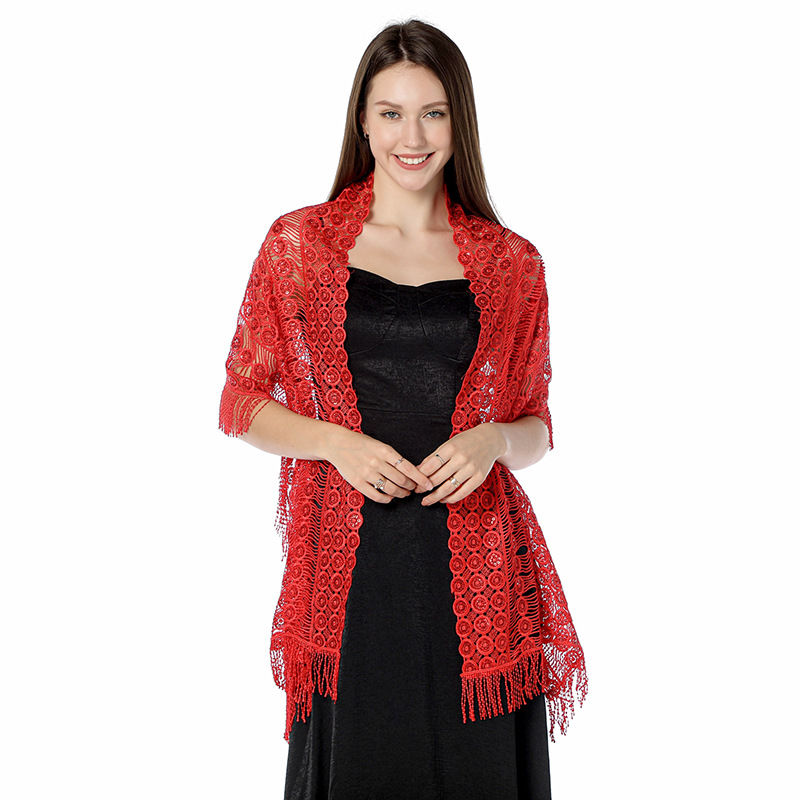 Water-Soluble Sequined Embroidered Shawl Three-Side Tassel Dress Shawl Dinner Cape Women - 图片 14