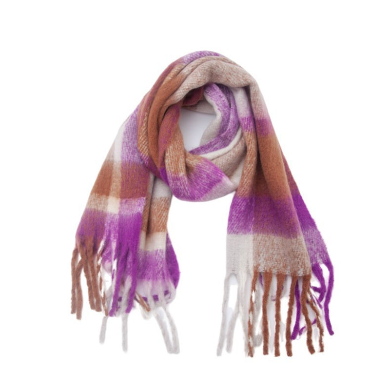 Autumn and Winter Circle Yarn Thickened plus-Sized Plaid Scarf Shawl Keep Warm - 图片 12