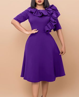 Women's Clothing Fashion Elegant Solid Color Large Swing Skirt Ruffled Dress