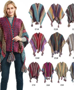 Autumn and Winter Ethnic Style Tourism Hanging Cloak Color Knitted Women's Split Shawl