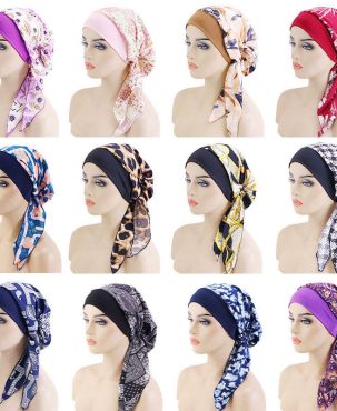 Wide-Brimmed Elastic Turban Fur Ethnic Print Women's Bandage Headcloth Nightcap