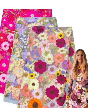 Flower Three-Dimensional Mesh Lace Embroidery Fabric DIY Evening Dress Fabric Lace