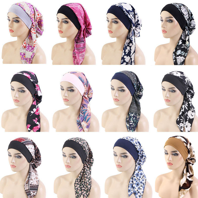 Wide-Brimmed Elastic Turban Fur Ethnic Print Women's Bandage Headcloth Nightcap - 图片 3
