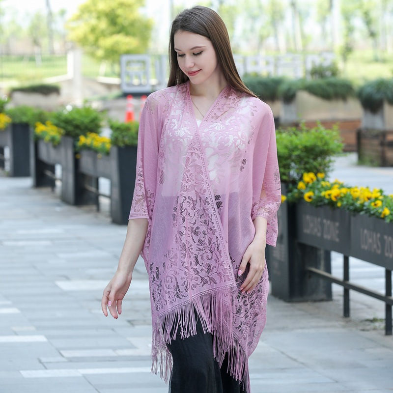 Hollow Lace Sunscreen Shawl Women's Dress Cheongsam Shawl Travel Vacation Beach Shawl - 图片 12