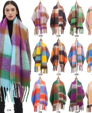 Autumn and Winter Circle Yarn Thickened plus-Sized Plaid Scarf Shawl Keep Warm