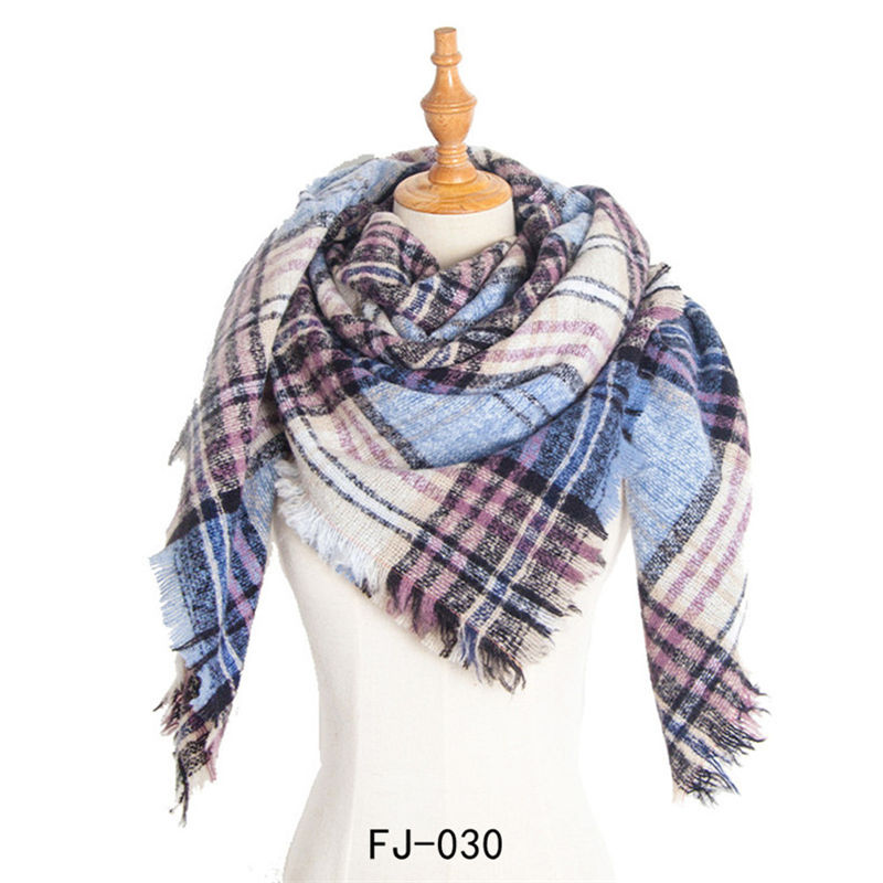 Autumn and Winter Circle Yarn Thickened Double-Sided Plaid Bristle Square Scarf Women's Scarf Shawl - Image 19