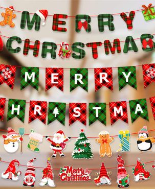 2PC Christmas Decor Christmas Hanging Flag Hanging Decor Holiday Banner Party Decor Paper Cartoon