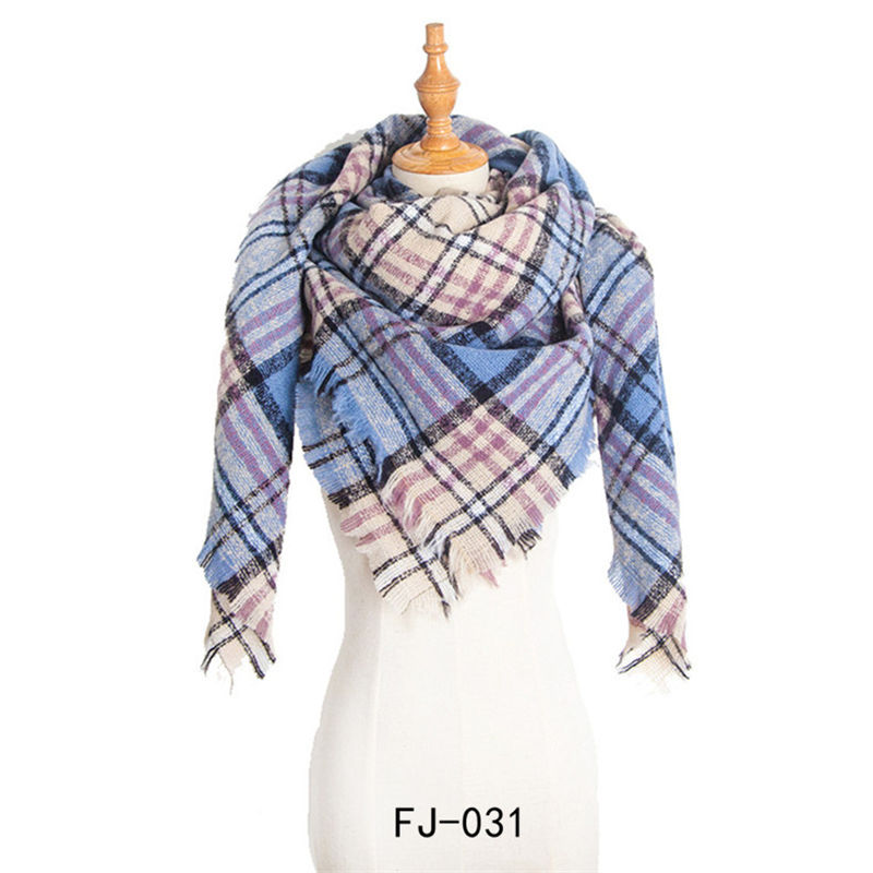 Autumn and Winter Circle Yarn Thickened Double-Sided Plaid Bristle Square Scarf Women's Scarf Shawl - Image 20