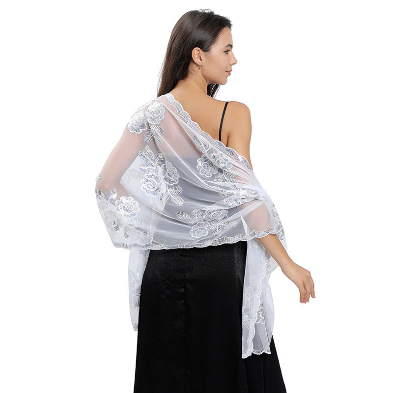 Big Peony Sequined Embroidered Shawl Wedding Dress Wraps Evening Gown Shawl Women - 图片 9