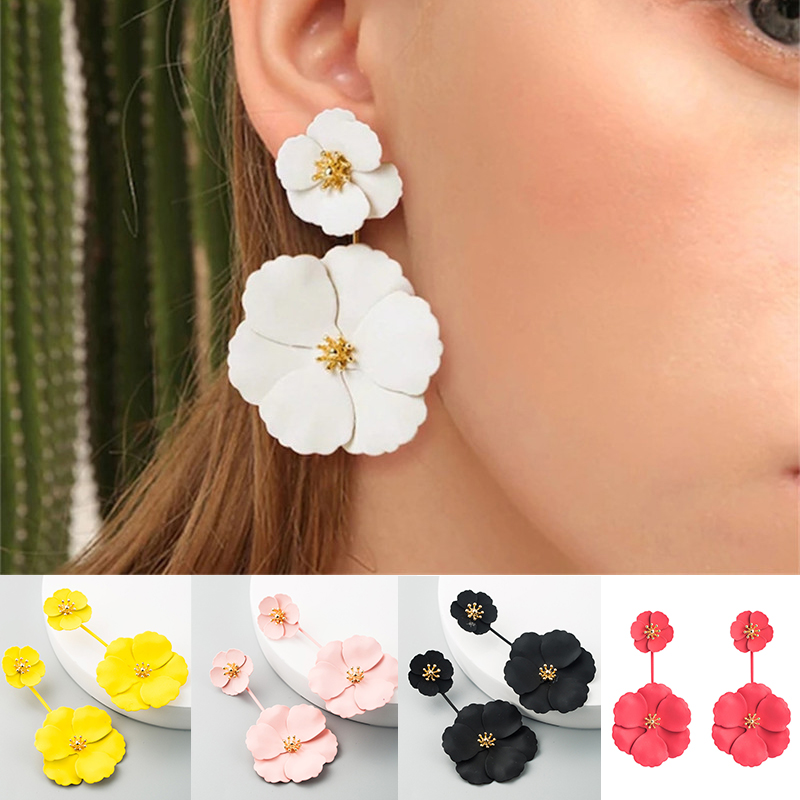 Fashion Sweet Exaggerated Inlaid Dual-Use Earrings European and American Bohemian Style Alloy Flower Long Earrings - Image 12