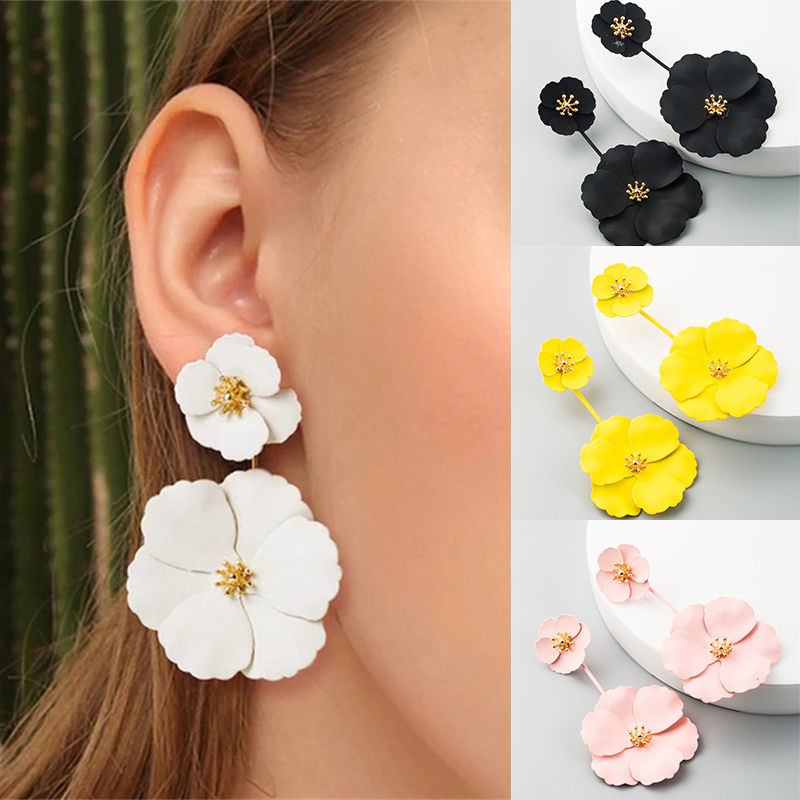 Fashion Sweet Exaggerated Inlaid Dual-Use Earrings European and American Bohemian Style Alloy Flower Long Earrings - Image 17