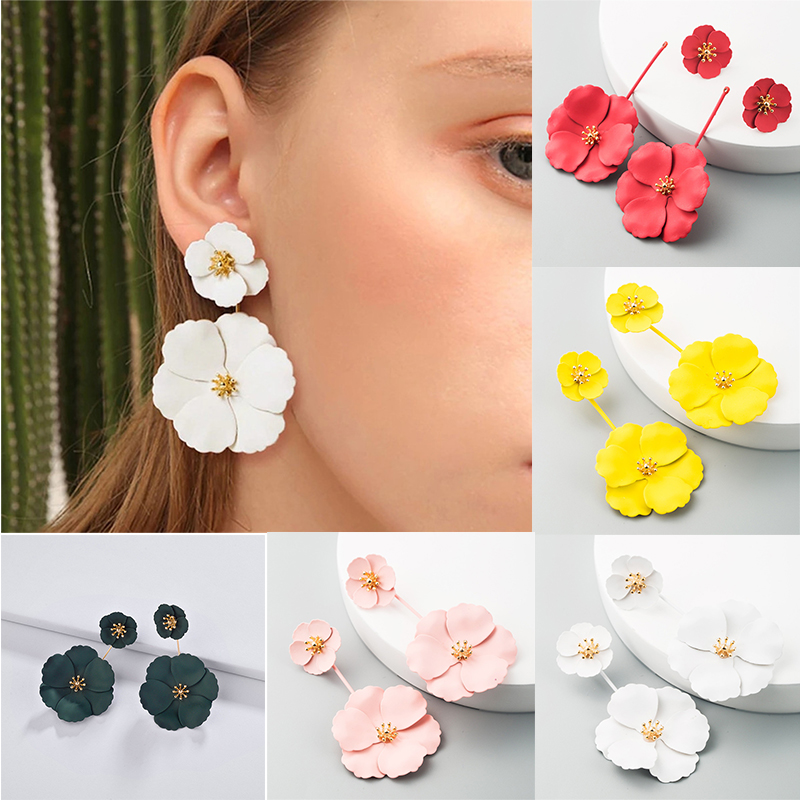 Fashion Sweet Exaggerated Inlaid Dual-Use Earrings European and American Bohemian Style Alloy Flower Long Earrings - Image 18