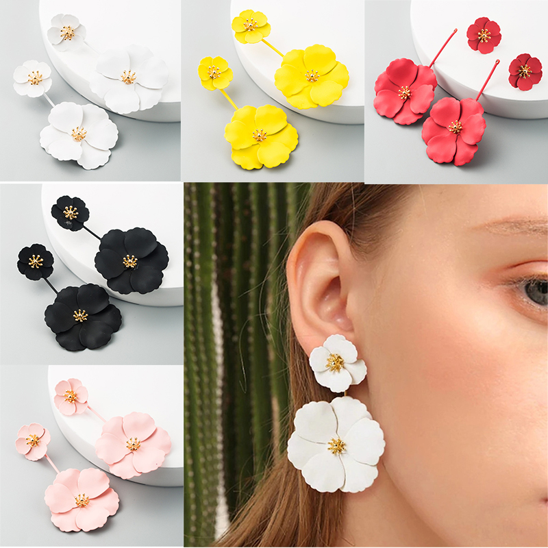 Fashion Sweet Exaggerated Inlaid Dual-Use Earrings European and American Bohemian Style Alloy Flower Long Earrings - Image 19