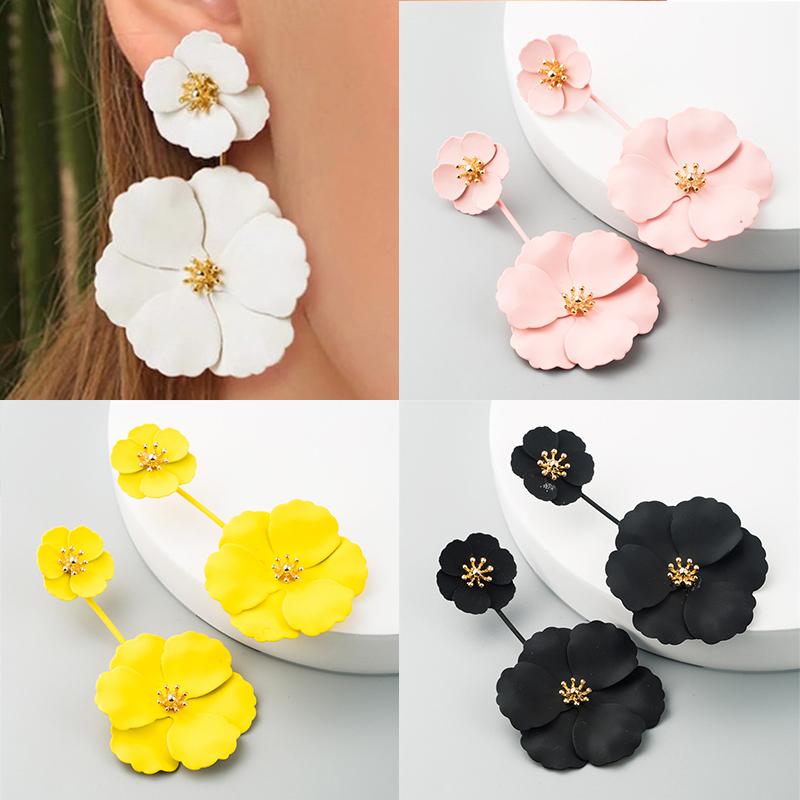 Fashion Sweet Exaggerated Inlaid Dual-Use Earrings European and American Bohemian Style Alloy Flower Long Earrings - Image 11