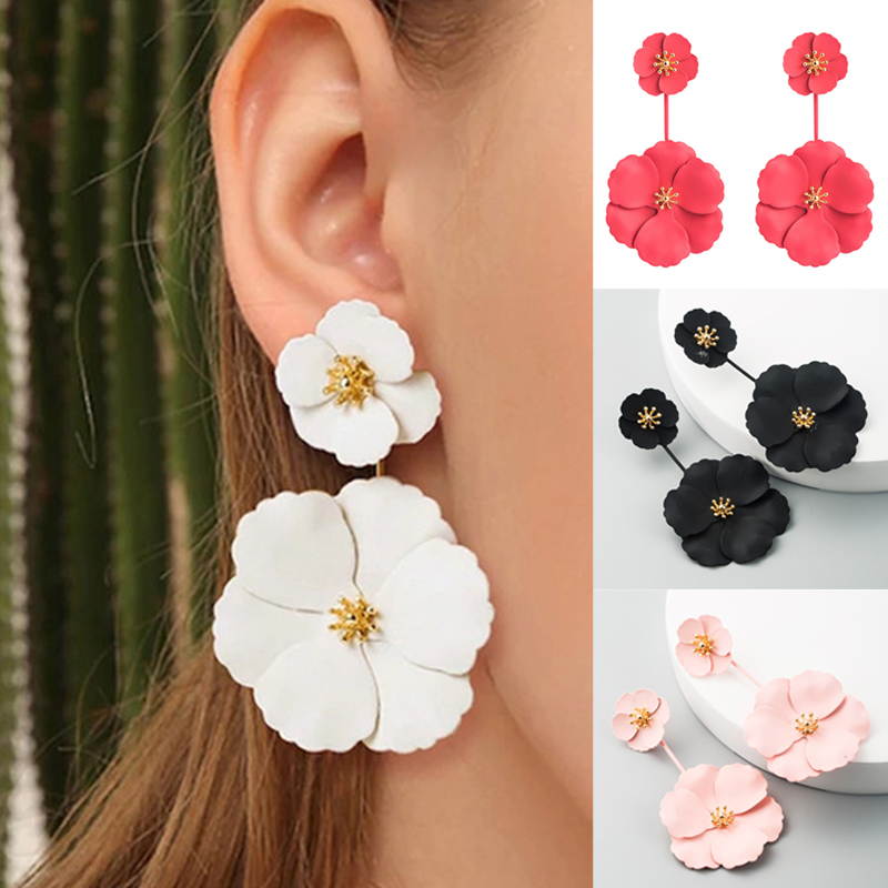 Fashion Sweet Exaggerated Inlaid Dual-Use Earrings European and American Bohemian Style Alloy Flower Long Earrings - Image 9