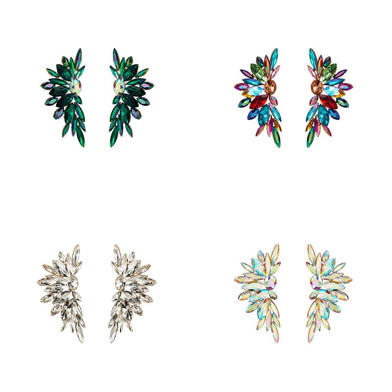 Fashion Cool Colorful Crystals Alloy Rhinestone-Encrusted Flower Earrings Trendy Women - 图片 13