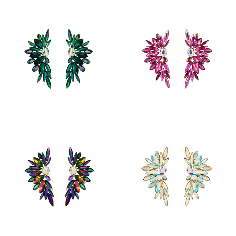 Fashion Cool Colorful Crystals Alloy Rhinestone-Encrusted Flower Earrings Trendy Women - 图片 14