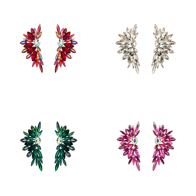 Fashion Cool Colorful Crystals Alloy Rhinestone-Encrusted Flower Earrings Trendy Women - 图片 12