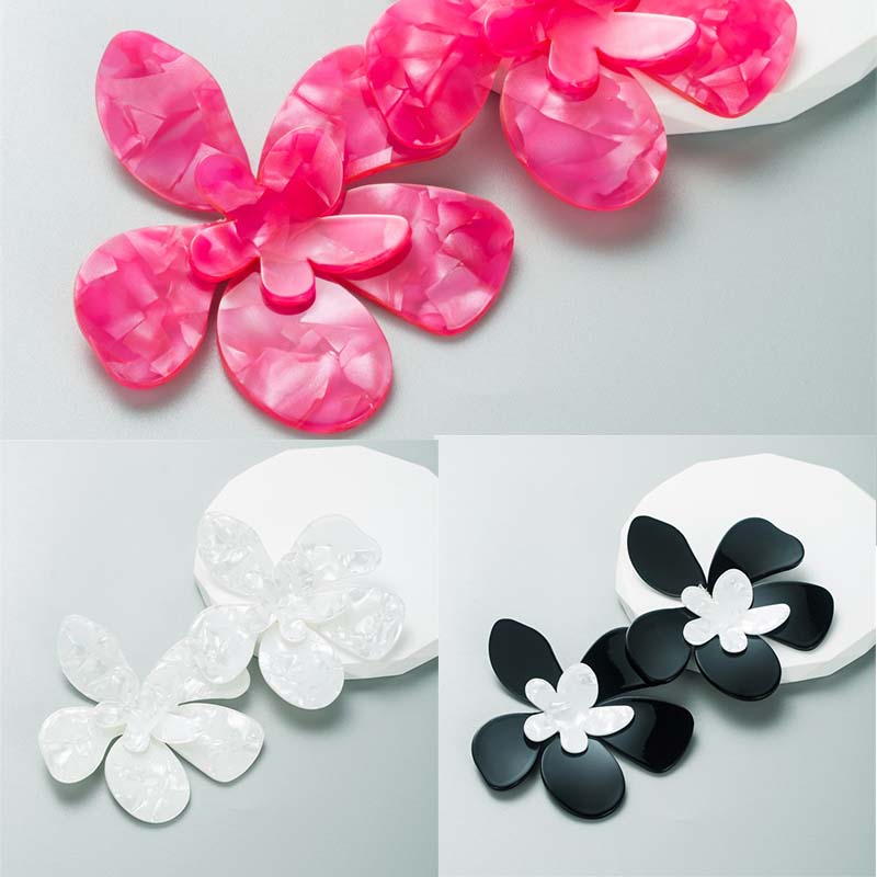 Trendy Unique Acrylic Stitching Flower Earrings Exaggerated Earrings Female Retro Graceful - Image 8