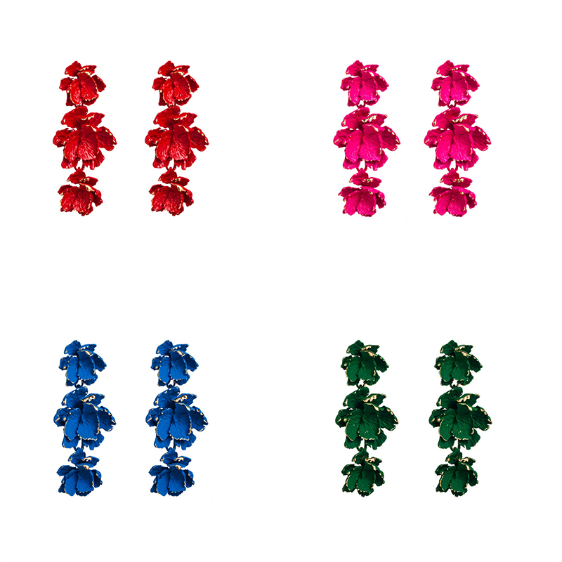 Flower Earrings Fashion Personality Multi-Layer Alloy Spray Paint Women Eardrop - 图片 9